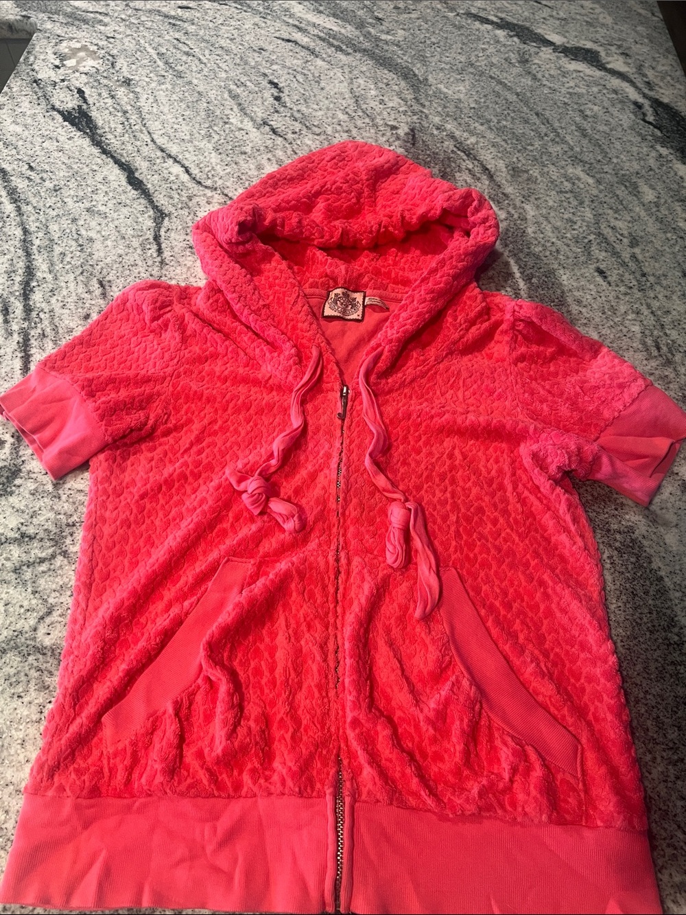 Juicy Couture Coral Pink Short-Sleeve Hooded Zip Teddy Jacket